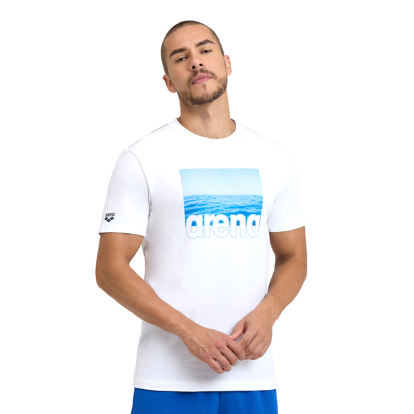 Arena M T-Shirt Solid Cotton L white/sea Herren