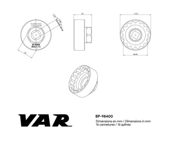 VAR Innenlagerwerkzeug BP-98400 Enduro T47 52,5 mm Produktbild 1
